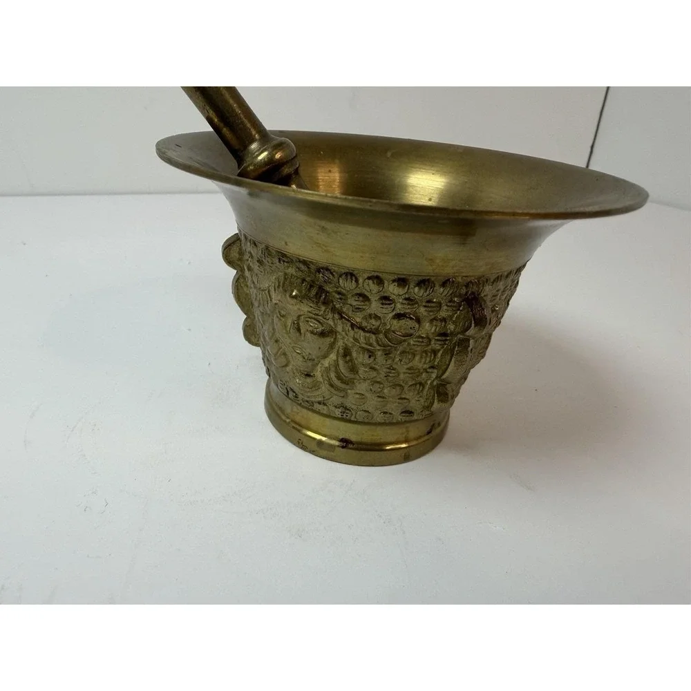Solid Brass Design Face Mortar & Pestle Pharmacy Apothecary Vintage‎ 3